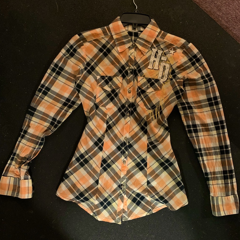 Harley Davidson S Lightweight plaid Embellished shirt